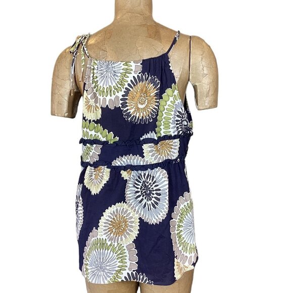 BCBGMAXAZRIA Sleeveless/Tank Top Blouse 100% Cotton Abstract Floral Blue 270A - Picture 5 of 9